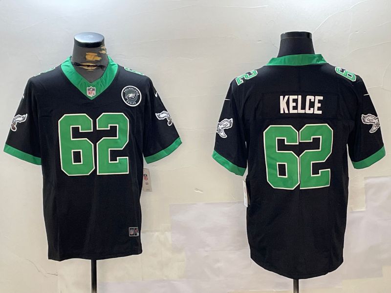 Men Philadelphia Eagles #62 Kelce Black Three generation 2024 Nike Limited NFL Jersey style 3